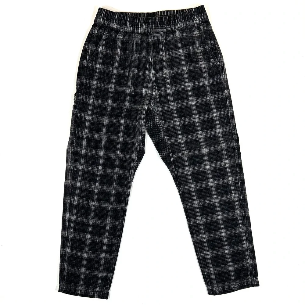 Carhartt WIP Flint Pant Black Grey Plaid Corduroy Relaxed Fit Mens Small